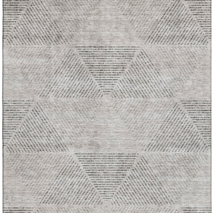 10' X 14' Geometric Washable Area Rug With UV Protection - Taupe And Ivory