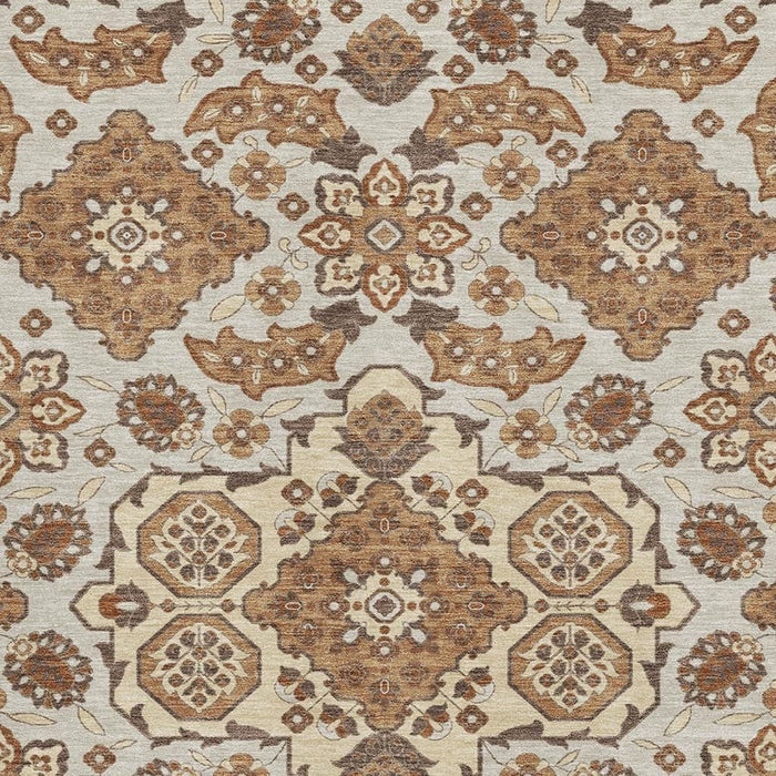10' X 14' Floral Medallion Washable Area Rug With UV Protection (705839) - Copper / Beige