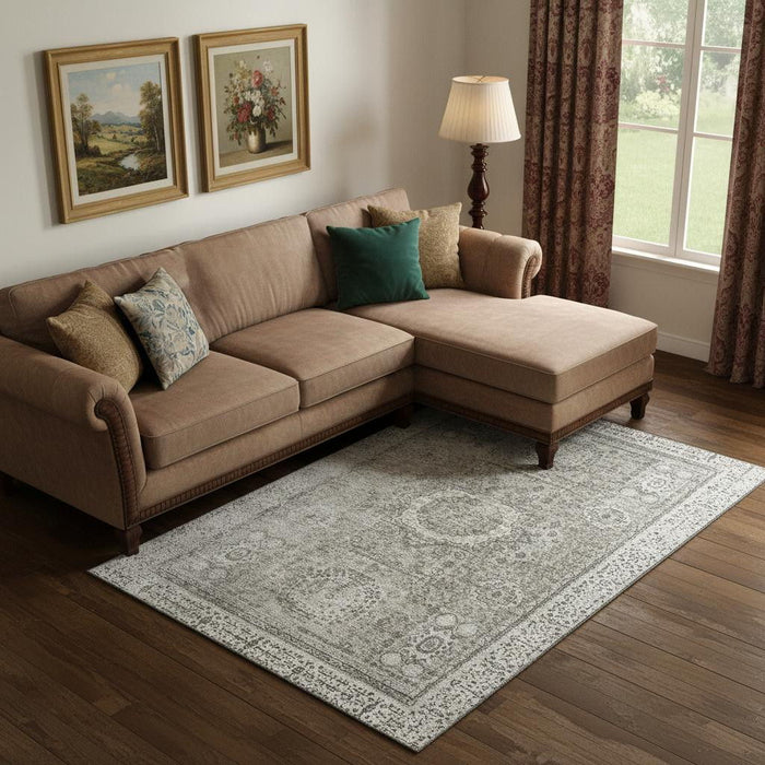 10' X 14' Oriental Washable Area Rug With UV Protection (699788) - Pewter / Silver