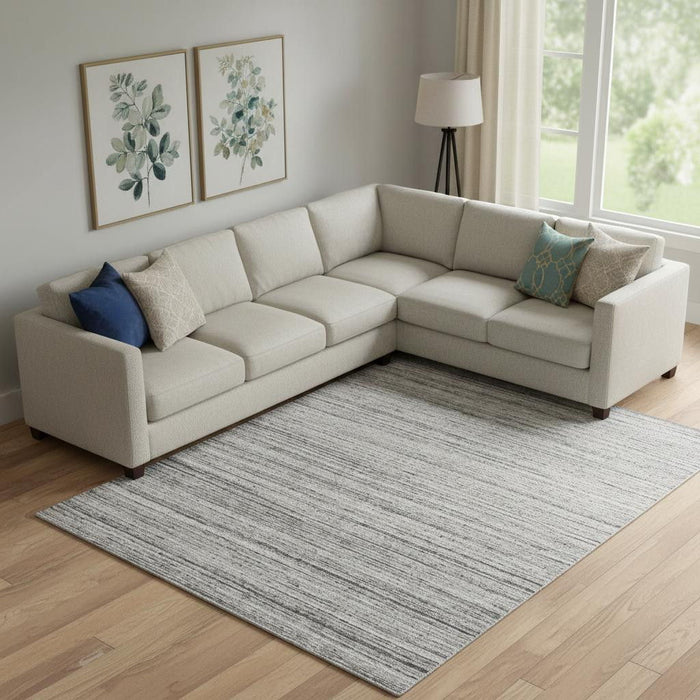 10' X 14' Wool Striped Hand Woven Area Rug (570258) - Ivory / Gray / Black