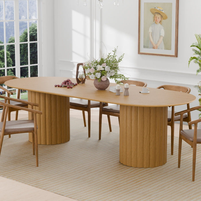 86" Wood Double Pedestal Base Oval Dining Table - Natural / Light Brown