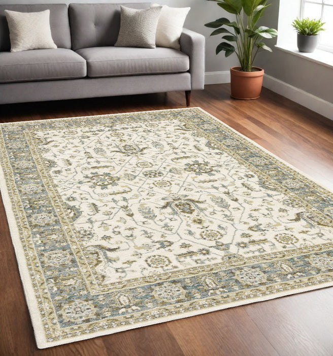 5' x 7' Oriental Power Loom Area Rug - Gray And Ivory
