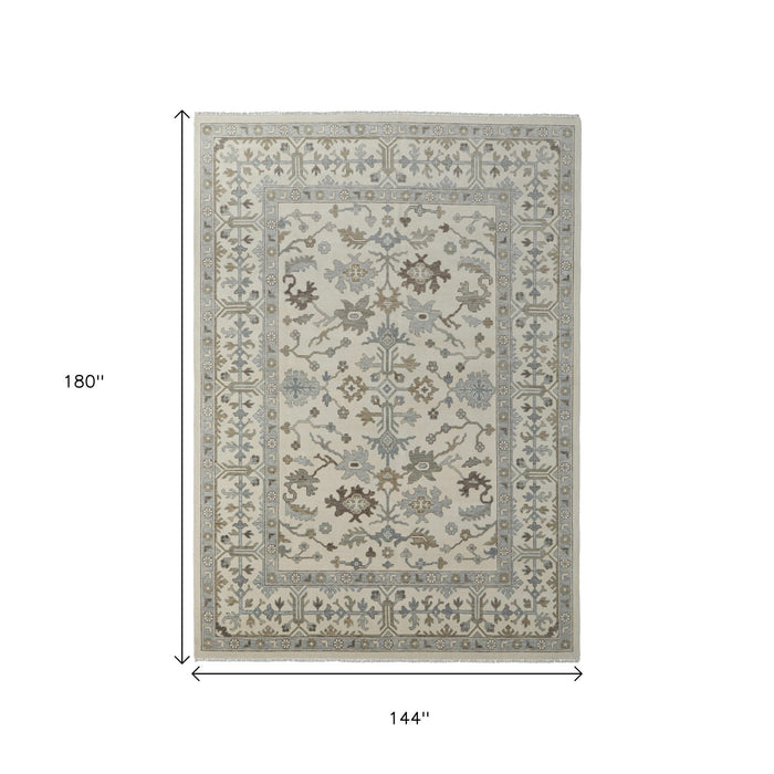 12' X 15' Bohemian Floral Hand Knotted Area Rug With Fringe - Ivory