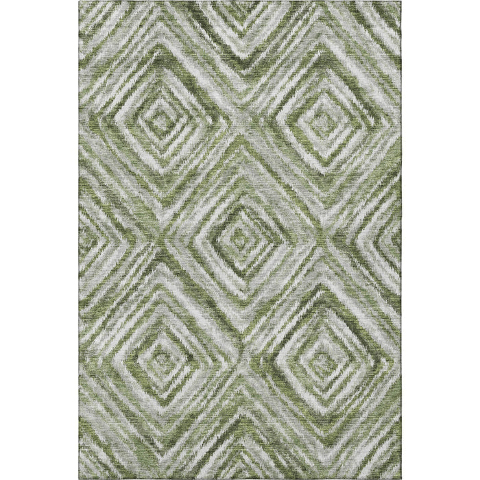 10' X 14' Geometric Washable Area Rug With UV Protection - Artichoke Green