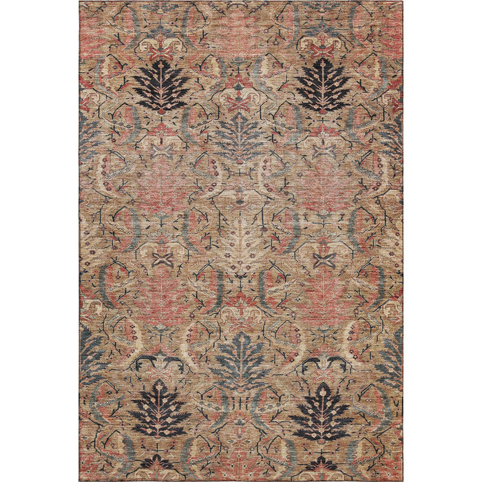 10' X 14' Damask Washable Area Rug With UV Protection (683878) - Khaki / Gray / Salmon