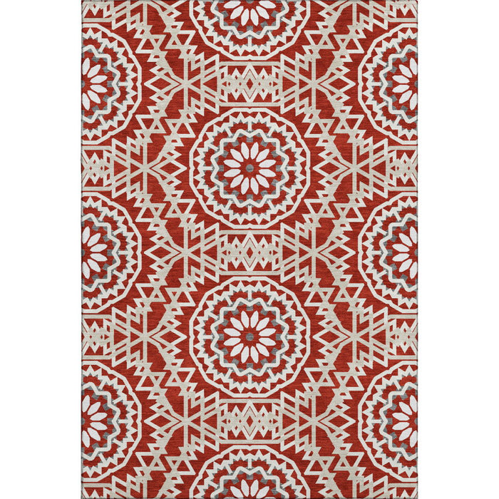 10' X 14' Geometric Washable Area Rug With UV Protection (652287) - Red / Ivory