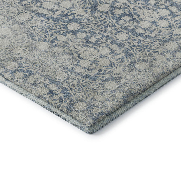 10' X 14' Damask Washable Area Rug With UV Protection (692088) - Denim Blue / Ivory