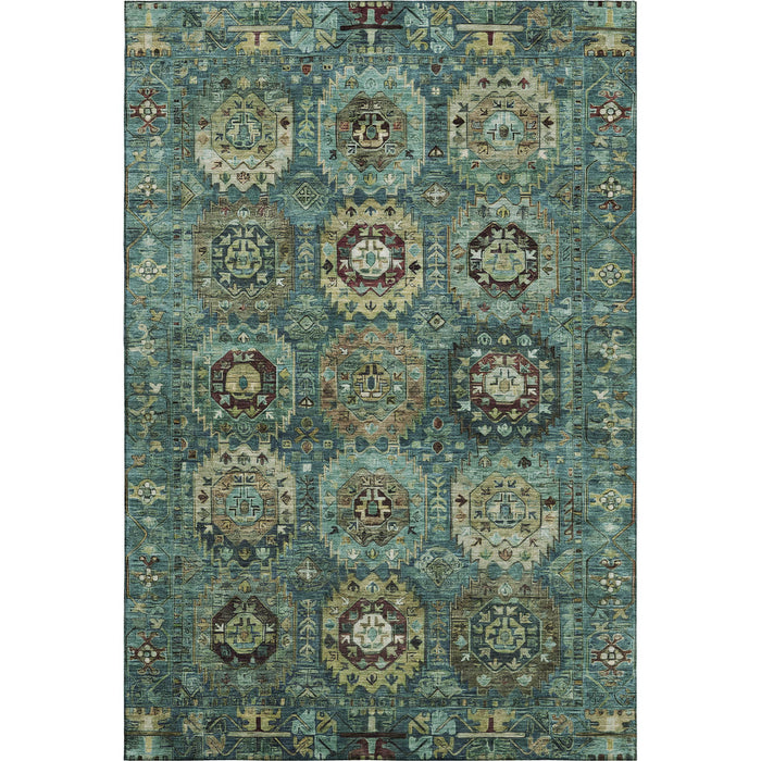 10' X 14' Medallion Washable Area Rug With UV Protection (714949) - Teal / Brown