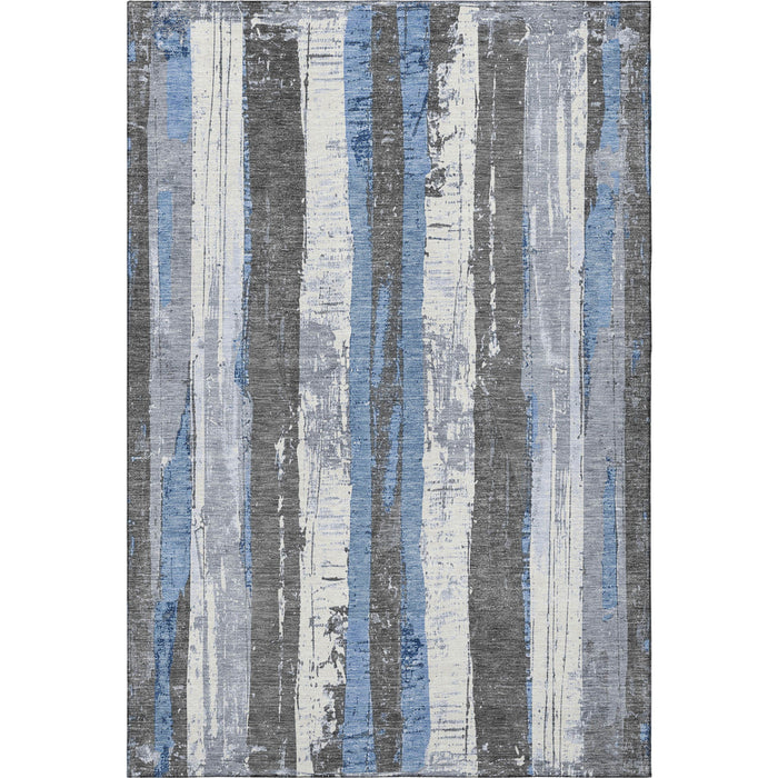 10' X 14' Striped Washable Area Rug With UV Protection (706421) - Denim Blue / Gray