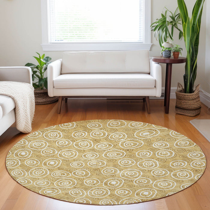 8' Polka Dot Washable Round Rug With UV Protection - Gold And Ivory