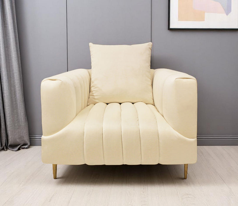 Velvet And Gold Solid Color Lounge Chair - Ivory