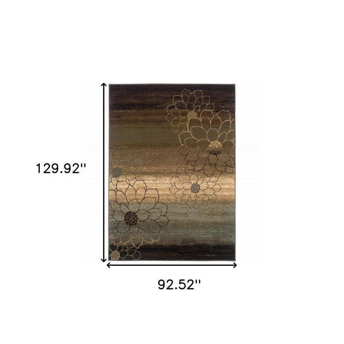 8' x 11' Floral Power Loom Stain Resistant Area Rug - Brown And Beige