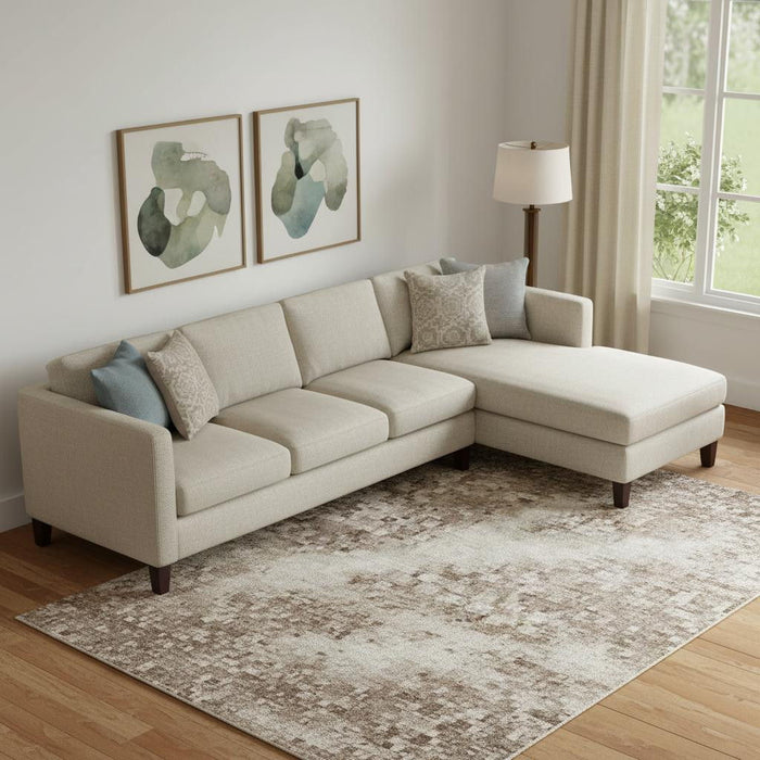 10' X 14' Floral Washable Area Rug With UV Protection (706091) - Taupe / Beige / Ivory