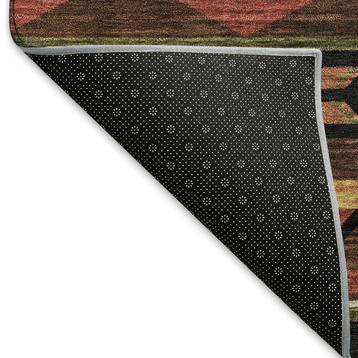 8' Geometric Washable Round Rug With UV Protection (645657) - Brown / Green / Rust