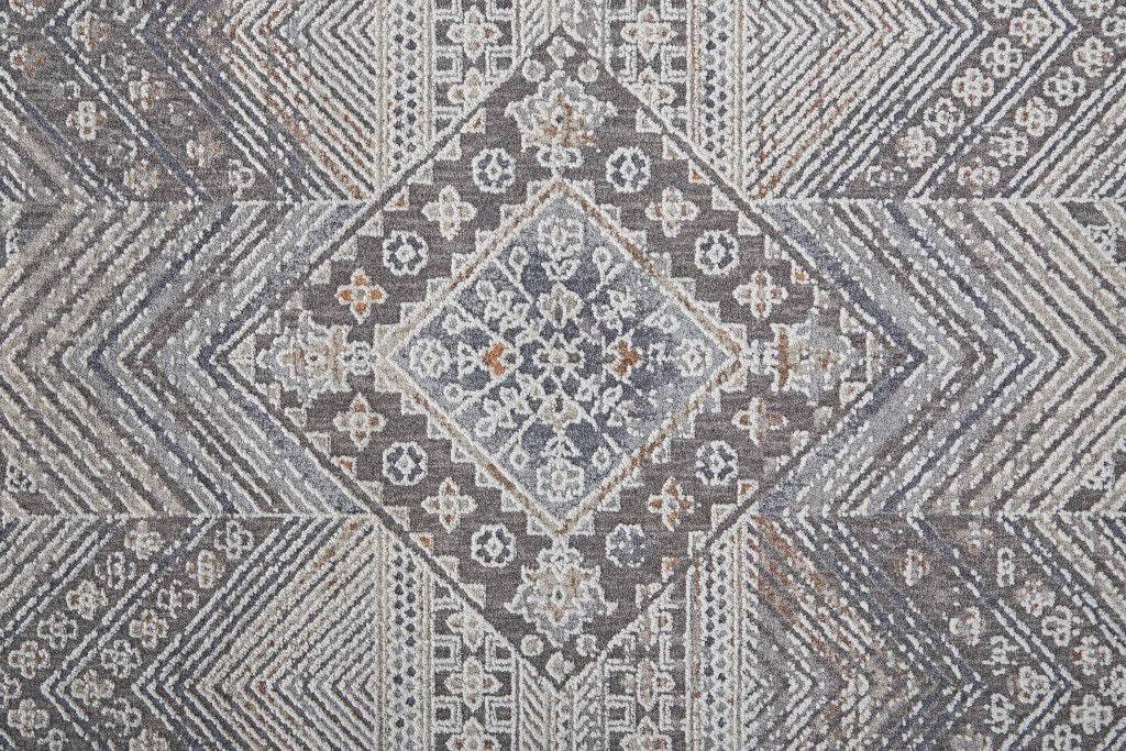 12' x 15' Geometric Power Loom Distressed Stain Resistant Area Rug - Ivory And Gray