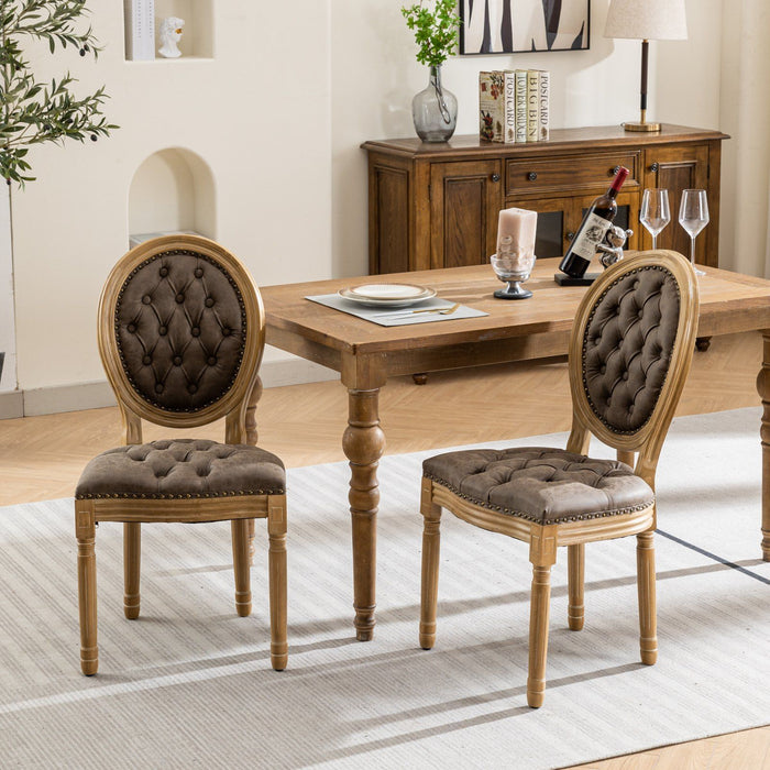 French style solid wood frame antique chair set with nailhead trim, wood legs, and hand-pulled buckle decoration, by Giga.