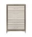 Beige and white 53-inch wood lighted five-drawer accent chest dresser from HomeRoots with modern design and stylish handles.