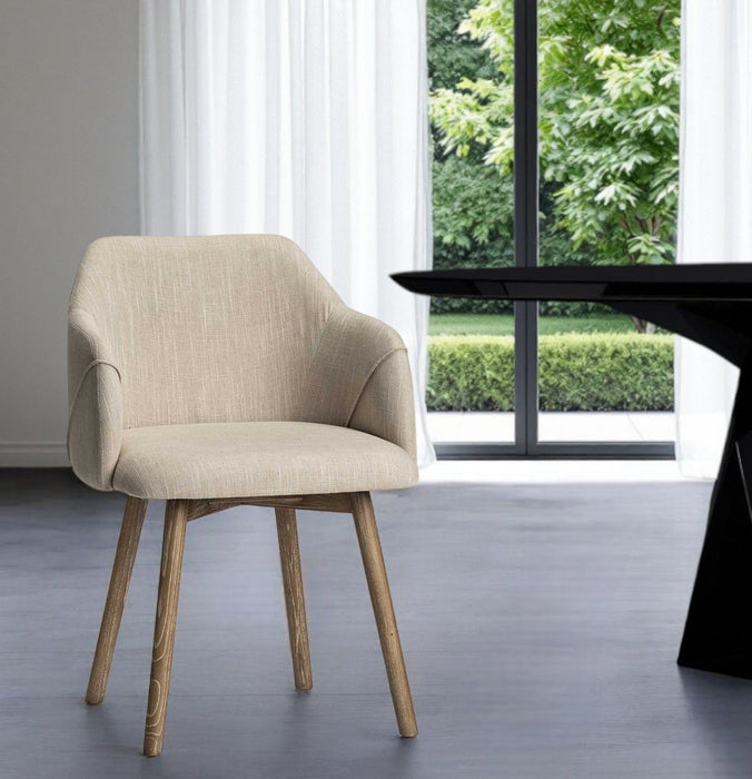Transitional Upholstered Fabric Dining Arm Chair - Cream