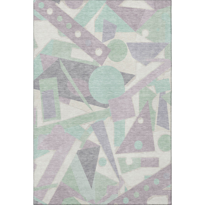 10' X 14' Geometric Washable Area Rug With UV Protection (697386) - Lilac / Mint Green / Ivory