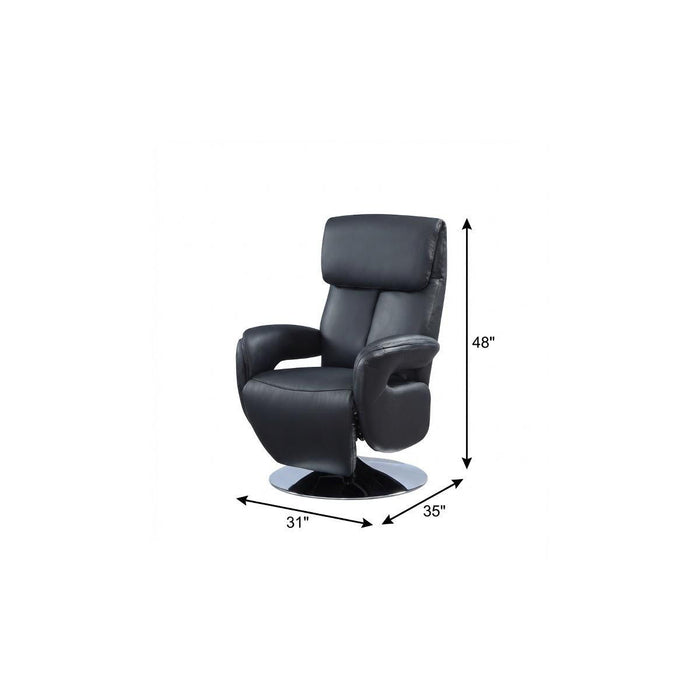 Tufted Genuine Leather Power Swivel Recliner (730563) - Black