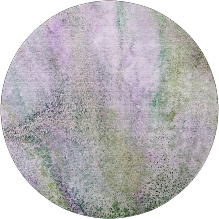 8' Abstract Washable Round Rug With UV Protection (646801) - Purple / Green