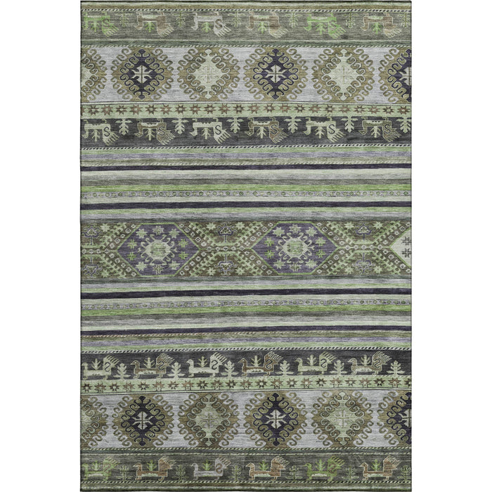 10' X 14' Medallion Washable Area Rug With UV Protection (695252) - Fern Green / Ivory / Gray