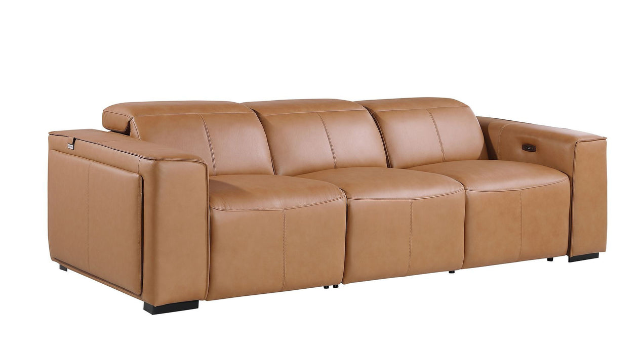 Top Grain Leather Reclining Metal USB Sofa (720387) - Chestnut