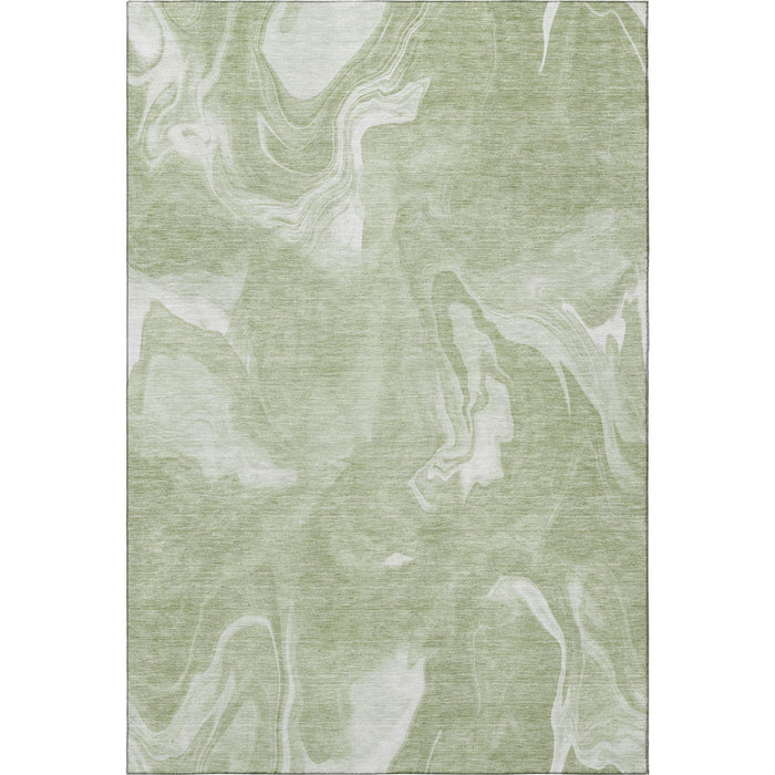 8' X 10' Abstract Washable Area Rug Polyester With UV Protection - Artichoke Green And Ivory