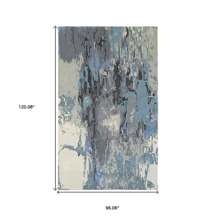 10' X 8' Abstract Hand Tufted Area Rug - Blue And Gray