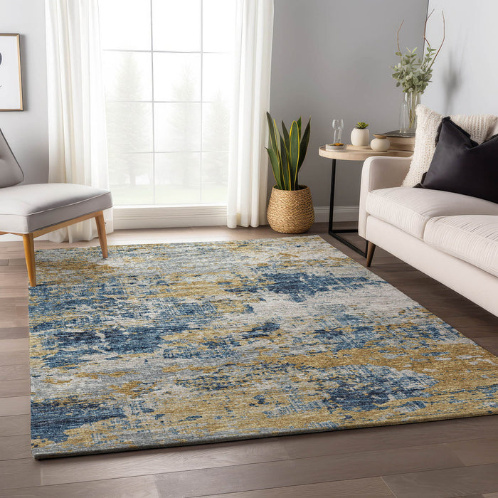10' X 14' Transitional Abstract Washable Area Rug With UV Protection - Blue