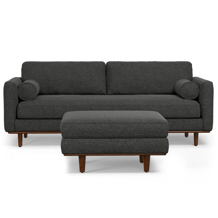 89" 2 Piece Living Room Set Fabric Sofa With Ottoman, Brown Legs - Gray