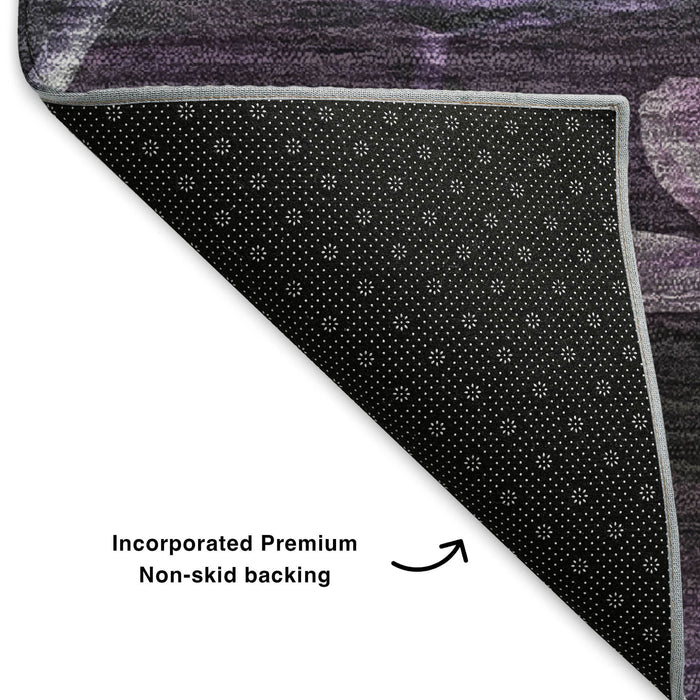 9' X 12' Floral Washable Area Rug With UV Protection (651273) - Purple / Gray / Ivory
