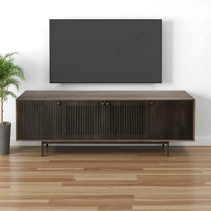 72" Solid Wood Cabinet Enclosed Storage TV Stand - Brown