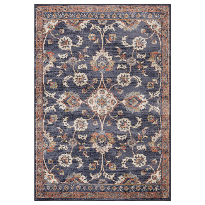 9.2' x 12.2' Floral Power Loom Area Rug - Ivory Navy And Orange