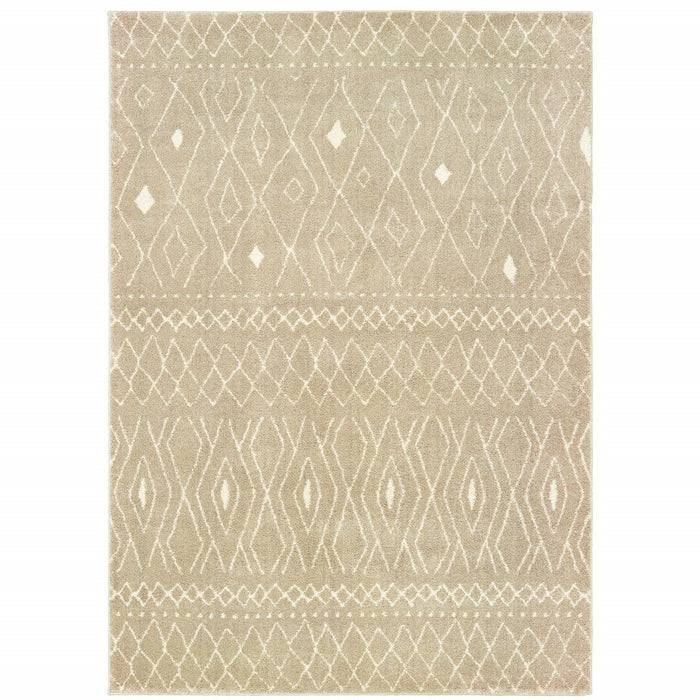 8' x 10' Geometric Power Loom Stain Resistant Area Rug - Sand And Ivory