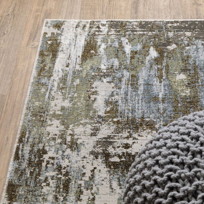 10' x 13' Abstract Power Loom Stain Resistant Area Rug - Green Blue Gray Ivory And Brown