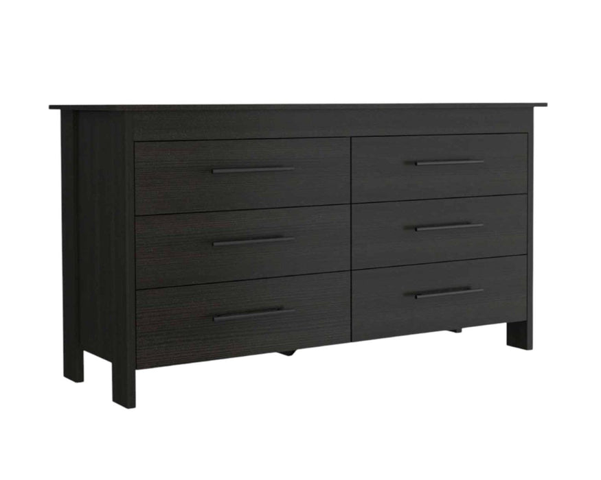 Six Drawer Wooden Double Dresser - Black