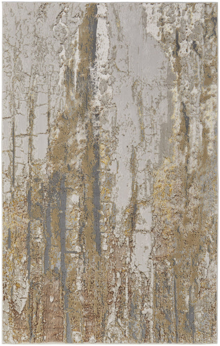 10' x 13.2' Abstract Power Loom Area Rug - Ivory Gray And Brown