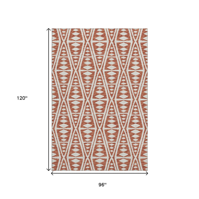 8' X 10' Tribal Washable Area Rug With UV Protection (644884) - Burnt Sienna / Ivory