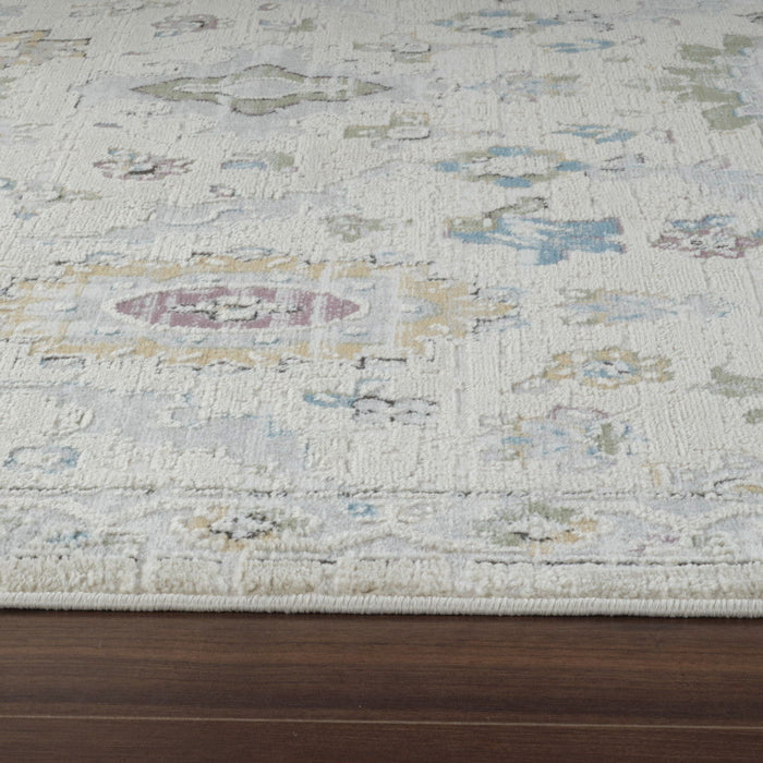 8' x 11' Abstract Distressed Polypropylene Area Rug - Cream And Beige