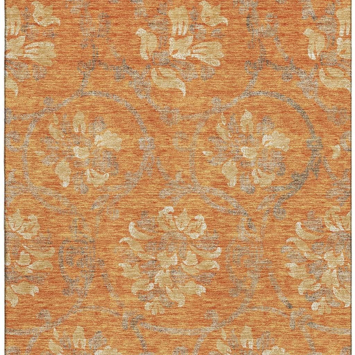 10' X 14' Floral Washable Area Rug With UV Protection - Orange