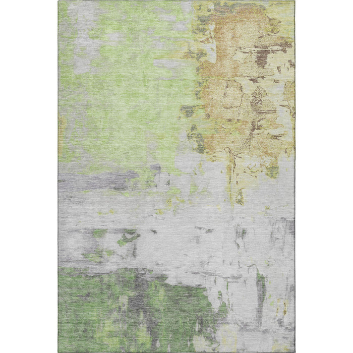 10' X 14' Abstract Washable Area Rug With UV Protection (709932) - Artichoke Green / Ivory / Gold