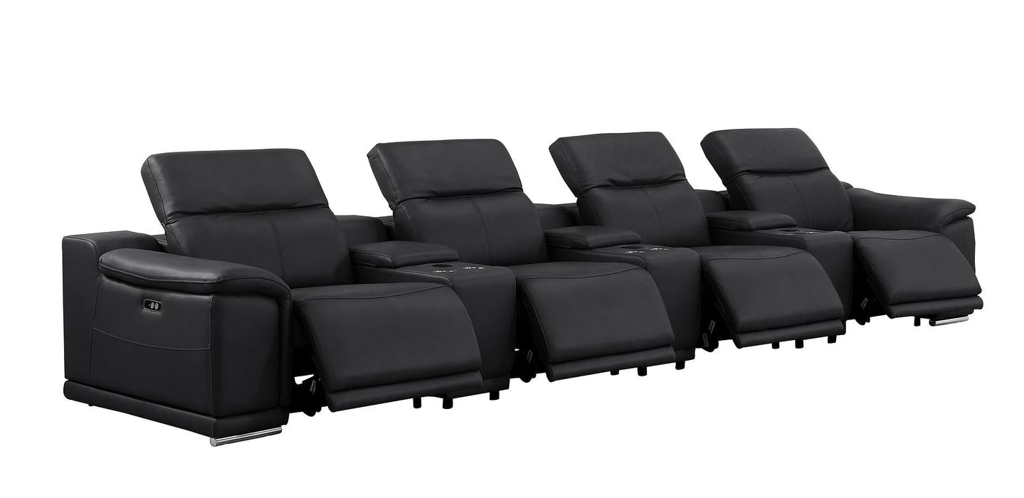 175" Leather Reclining Stainless Steel USB Sofa - Black