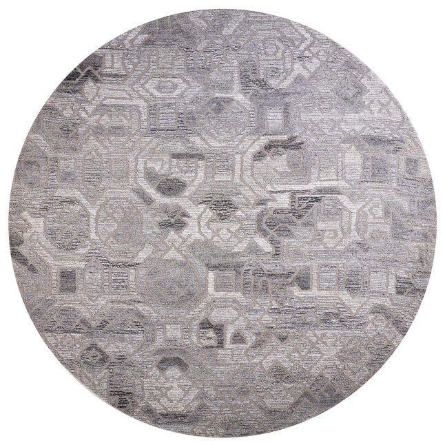 10' x 10' Round Wool Abstract Hand Tufted Area Rug - Gray And Ivory