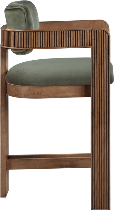 Sacha - Velvet Stool With Brown Base