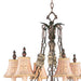 Bronze six-light metal chandelier with cream shades, dimmable design, from HomeRoots, showcasing elegant lighting fixture for dining or living space.