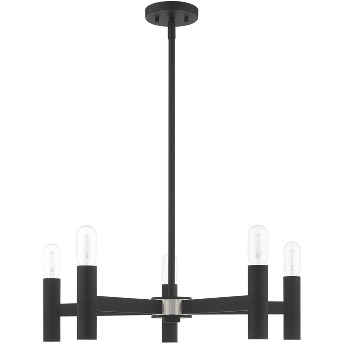 19" Five Light Dimmable Chandelier With Shades - Black