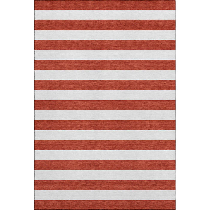 9' X 12' Striped Washable Area Rug With UV Protection (647649) - Red / Ivory