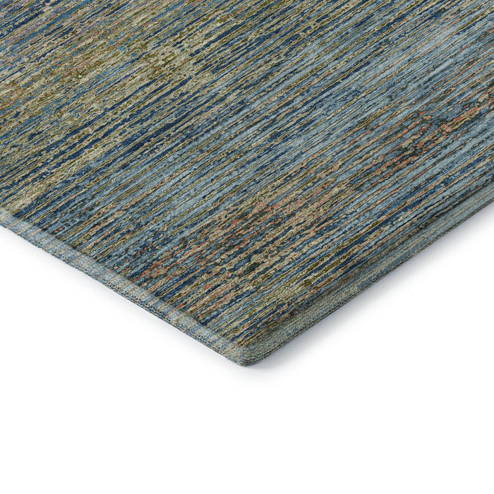 10' X 14' Striped Washable Area Rug With UV Protection (692625) - Denim Blue / Olive Green