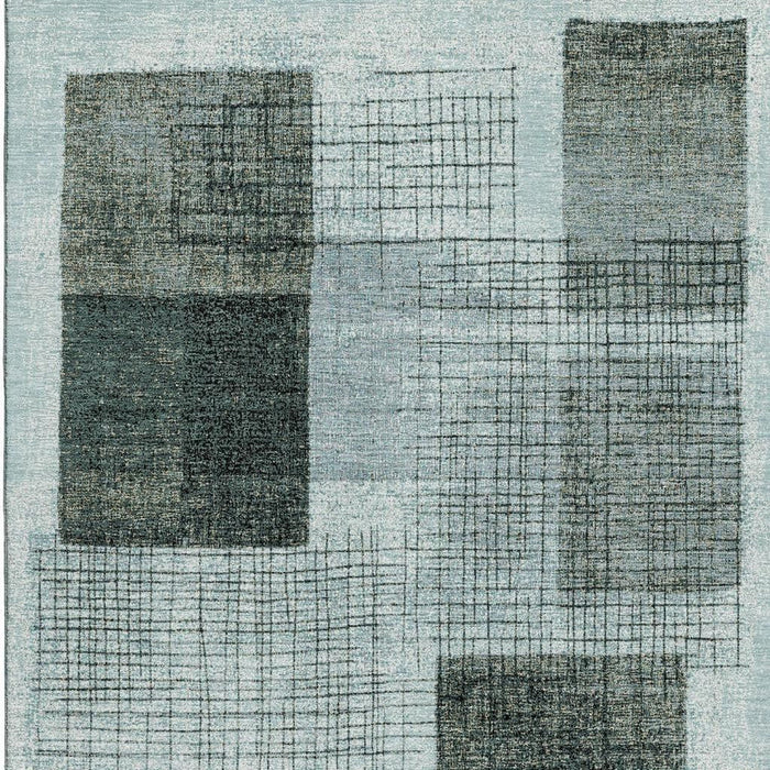 10' X 14' Geometric Washable Area Rug With UV Protection (718328) - Teal / Gray